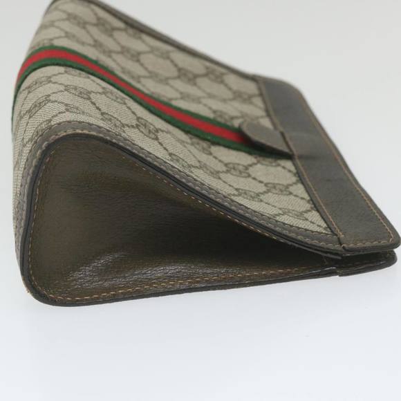 GUCCI GG Supreme Web Sherry Line Clutch Bag Beige Red 41 014 2125 23 Auth yk9483 - Picture 3 of 16